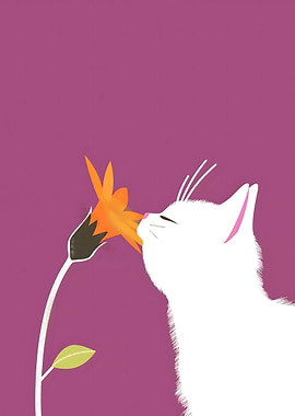 Cat Sniffing Flower