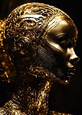 Golden Cyborg Sculpture Goddess