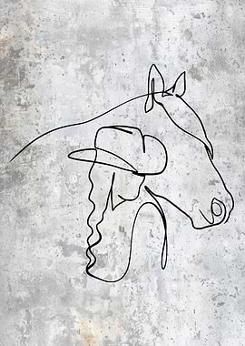 Horse and Cowgirl Line Art