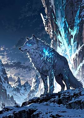 Frost Guardian: White Wolf in Snowy Mountains