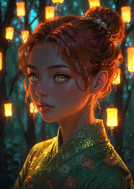 Anime Girl in Autumn Forest