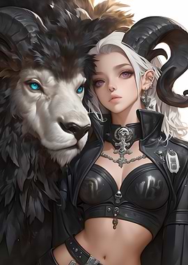 White-Haired Woman with Lion Anime Girl