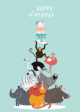 Happy Birthday Animal Stack, Birthday Party Welcome Sign | Child’s Birthday | Animal Birthday Party | Personalised Print | Happy Birthday | Birthday Poster