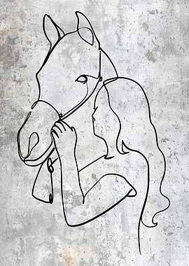 Horse and Girl Line Art