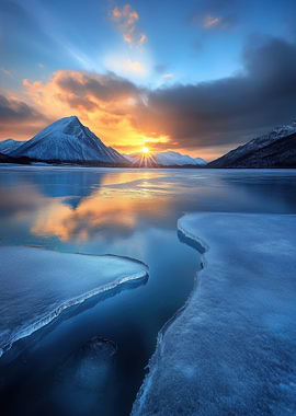Frozen Lake Sunset