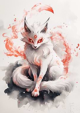 White Fox with Red Eyes