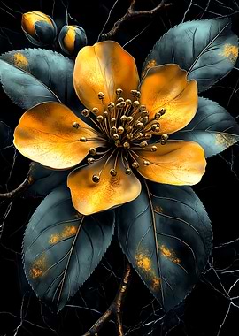 Golden Flower Bloom Japanese Landscape