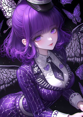 Purple Anime Girl with Butterfly Wings