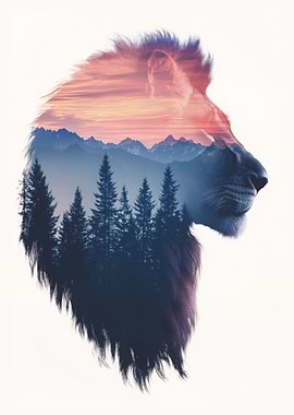Lion with Mountain Sunset