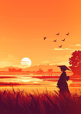 Japanese Sunset Landscape