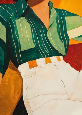 Green Striped Shirt and White Pants