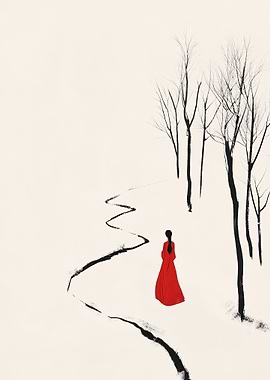 Woman in Red on Snowy Path