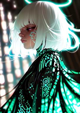 Cyberpunk Angel with White Hair