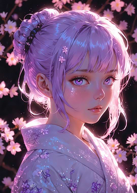 Spring Anime Girl with Purple Hair