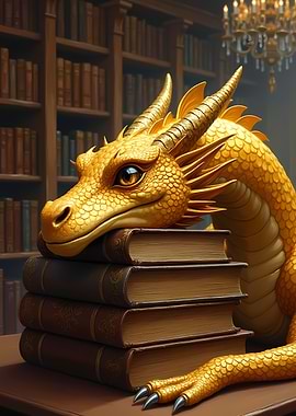 Golden Dragon On A Stack Of Books