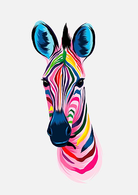Rainbow Zebra Portrait, Maximalist wall art, Zebra in bathtub funny poster, Animal Portrait Print Funky Animal Poster Decor Colorful