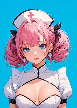 Sexy Anime Nurse Babe with Pink Hair