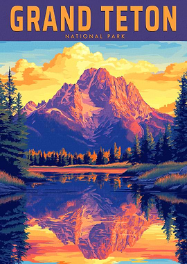 Grand Teton National Park Vintage Travel Poster