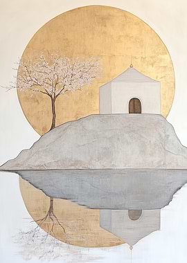 Minimalist Zen Landscape with House