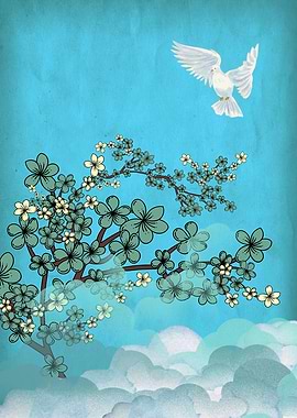 White Dove Cherry Blossoms