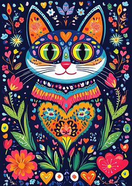 Floral Cat Illustration
