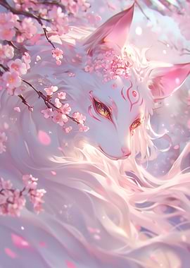 White Fox in Cherry Blossoms