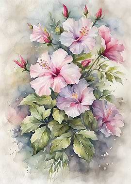 Watercolor Hibiscus Bouquet