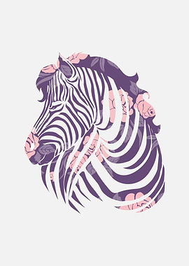 Floral Zebra Design, Zebra Portrait Print, Eclectic Zebra Poster, Colorful Flowery Zebra Illustration, Animal Wall Art, Zebra Lover Gift