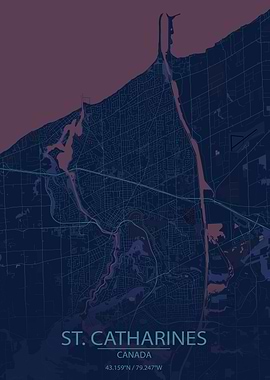 St. Catharine's Ontario Canada Blue and Purple Map