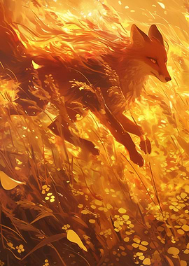 Fiery Fox in Golden Field