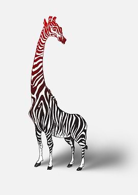 Zebra Giraffe Illustration, Funky Zebra Giraffe Pop Art Poster, Printable Wall Art, Whimsical Animal Portrait Print, Bright & Cheery Wall Decor, Moody Art Zebra Giraffe