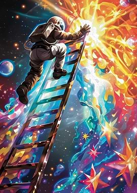 Astronaut Climbing Ladder in Space