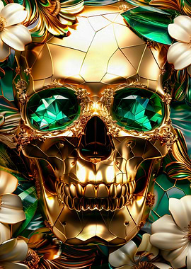 Golden Skull with Emerald Eyes