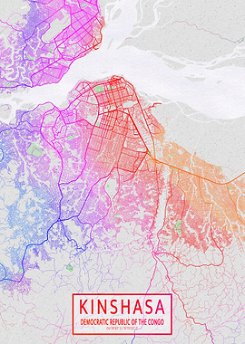 Kinshasa City Map DR Congo Colorful