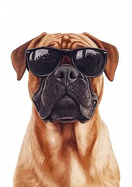 Bullmastiff Dog with Sunglasses