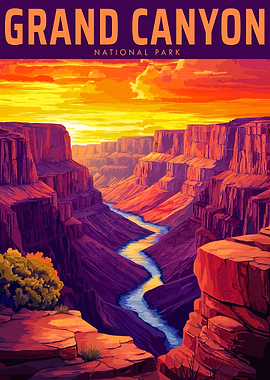 Grand Canyon National Park Vintage Travel Poster