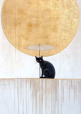 Black Zen Cat Under Umbrella
