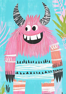 Smiling Pink Monster Wall Art