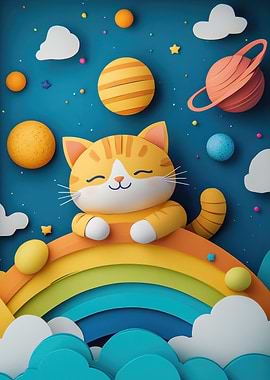 Cat on Rainbow in Space