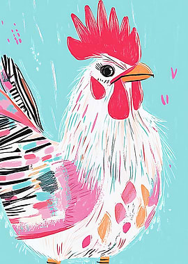 Colorful Rooster Illustration Wall Art