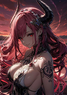 Anime Demon Girl with Horns