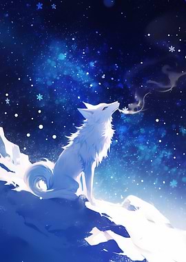 White Fox Under Starry Sky