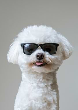 Cool Bichon Frise Dog Wearing Sunglasses