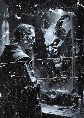 Man Gazing at Demon Reflection