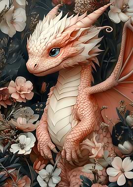 Pink Dragon in Flowers