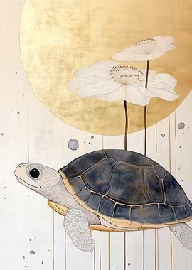 Zen Turtle and Flowers