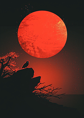 Minimalist Red Moon Silhouette
