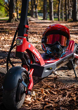 Red Electric Scooter with Helmet