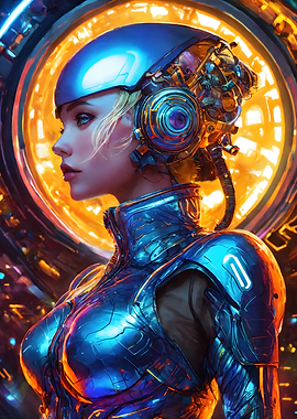 Cyberpunk Woman in Blue Armor