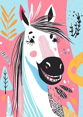 Smiling Horse Illustration Wall Art